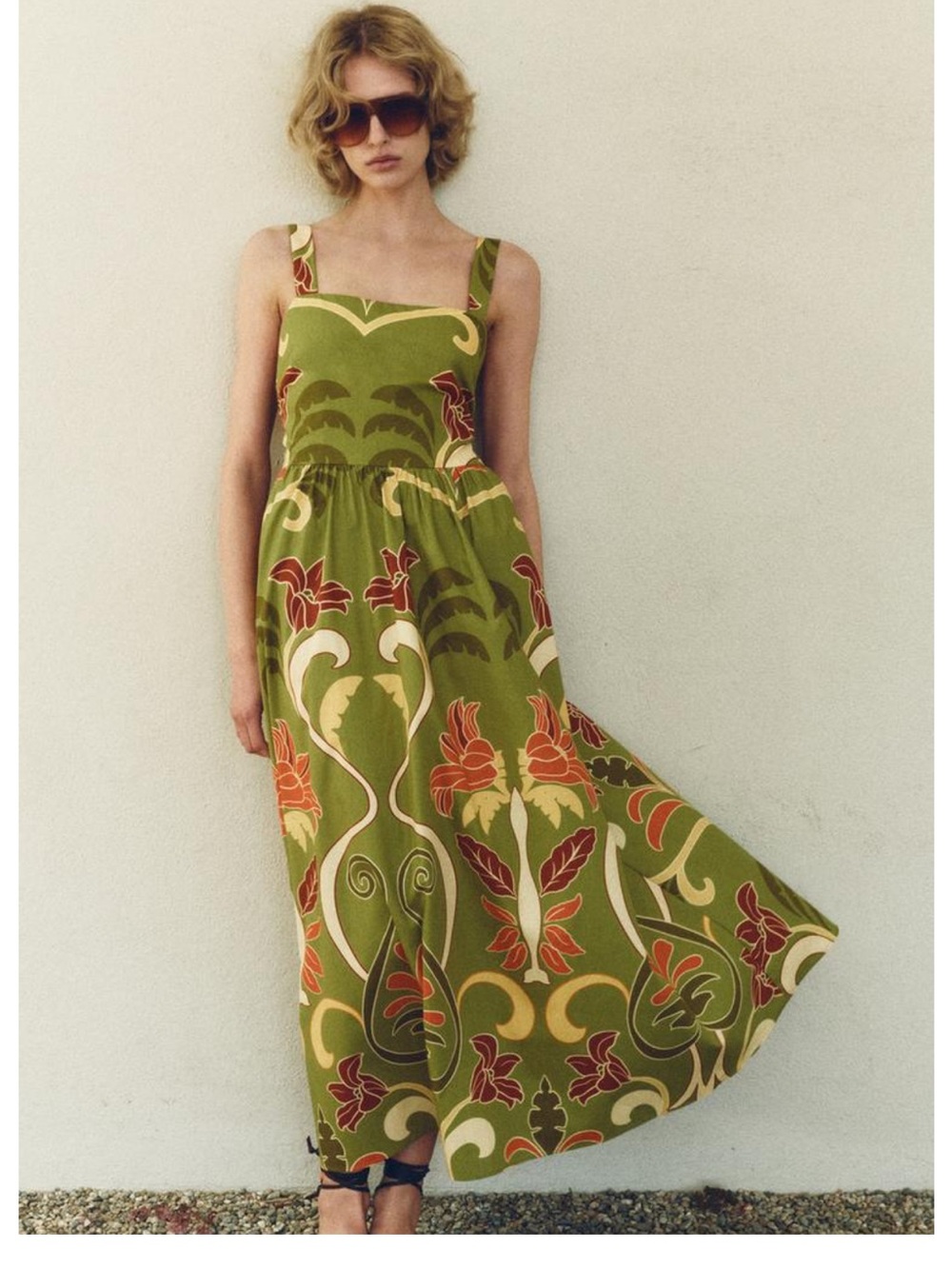 Zara Floral Printed Cotton Midi Dress